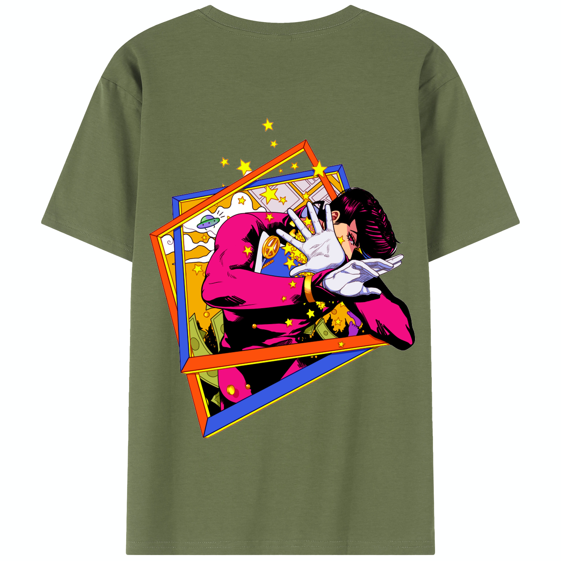 （画像用） ジョジョの奇妙な冒険 ひがしかた じょうすけ JoJo's Bizarre Adventure Higashikata Josuke 綿100％半袖Tシャツ（背面プリント）